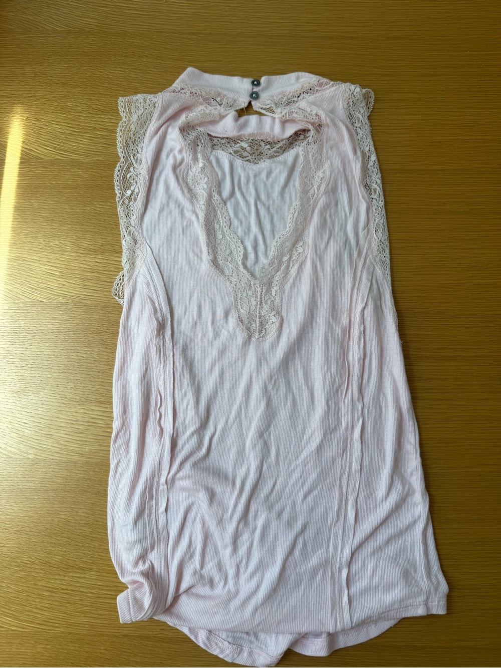 Free People Dale Tank Top Rib Lace Trim Open Back Mock Neck Pink - Large